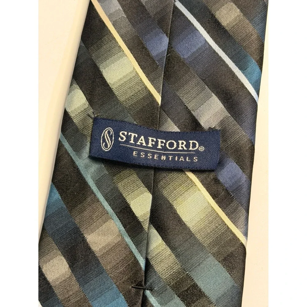 Stafford Necktie Blue Black Striped Silk Geometric Business Formal Mens Tie‎ OS